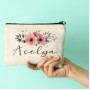 İsme özel çiçekli çok amaçlı canvas clutch çanta